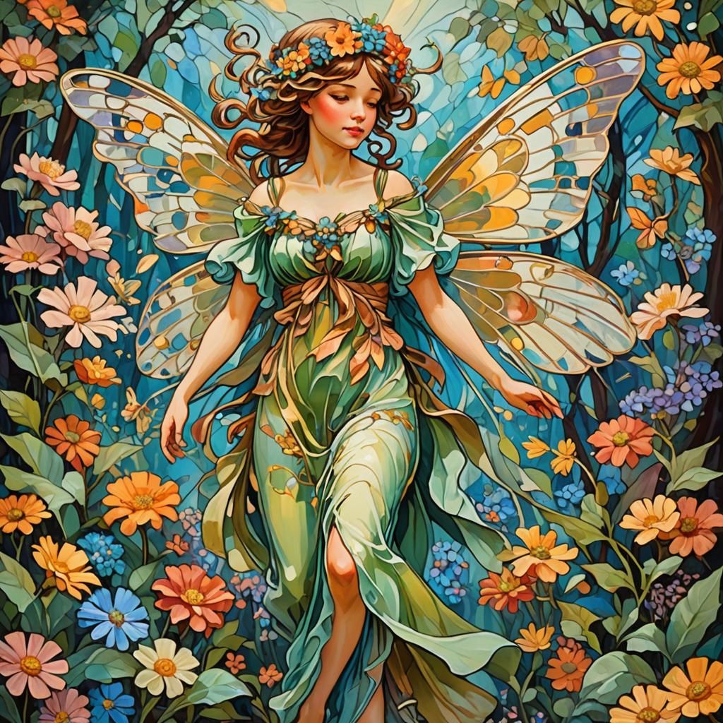 Flower Fairy in Alphonse Mucha Style