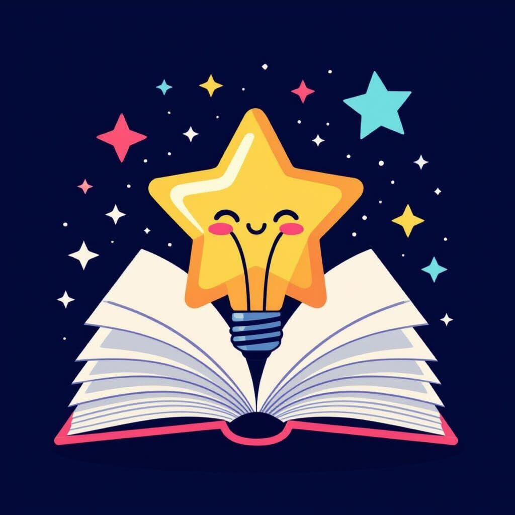 Anime Style Open Book Vector with Star and Lightbulb