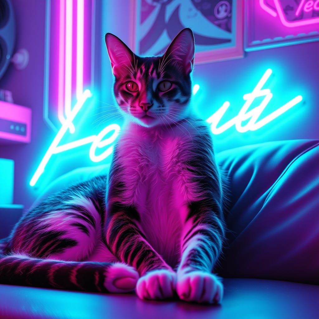 Cyberpunk Feline in Neon Hues