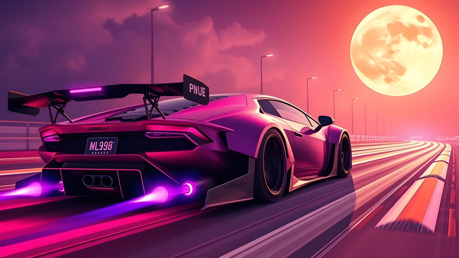 Ethereal Purple Lamborghini Speeds Through Futuristic Neon C...