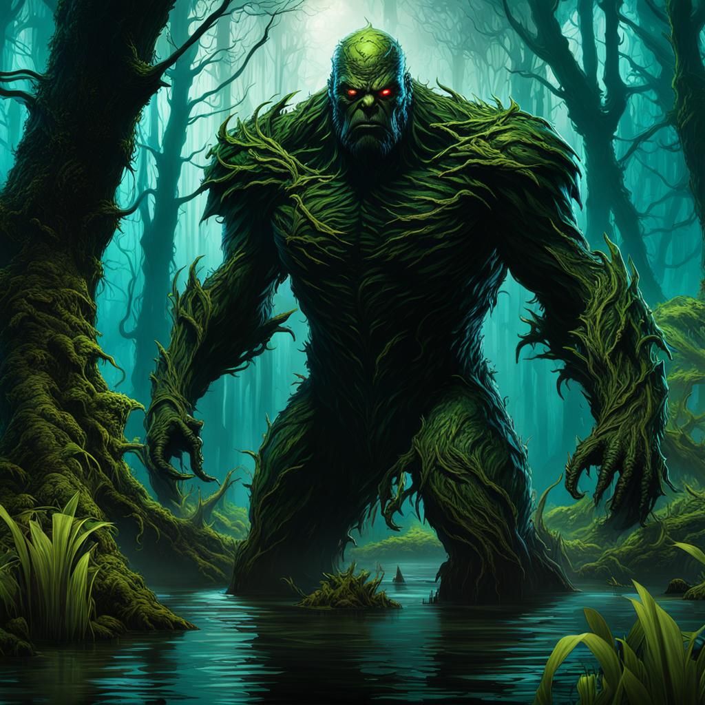 Swamp Thing, stalking, sinister by Greg Rutkowski