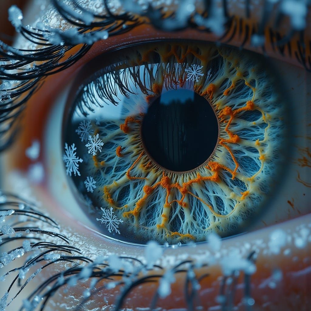 Ethereal Eye in Haunting Snow Globe Scene