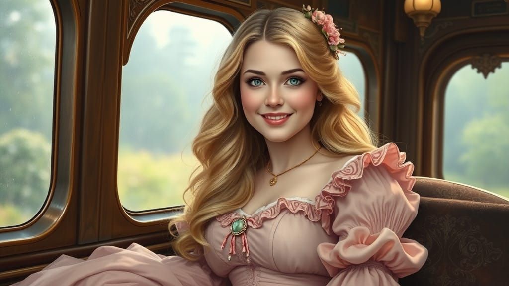 Victorian Countess in Whimsical Train Carriage