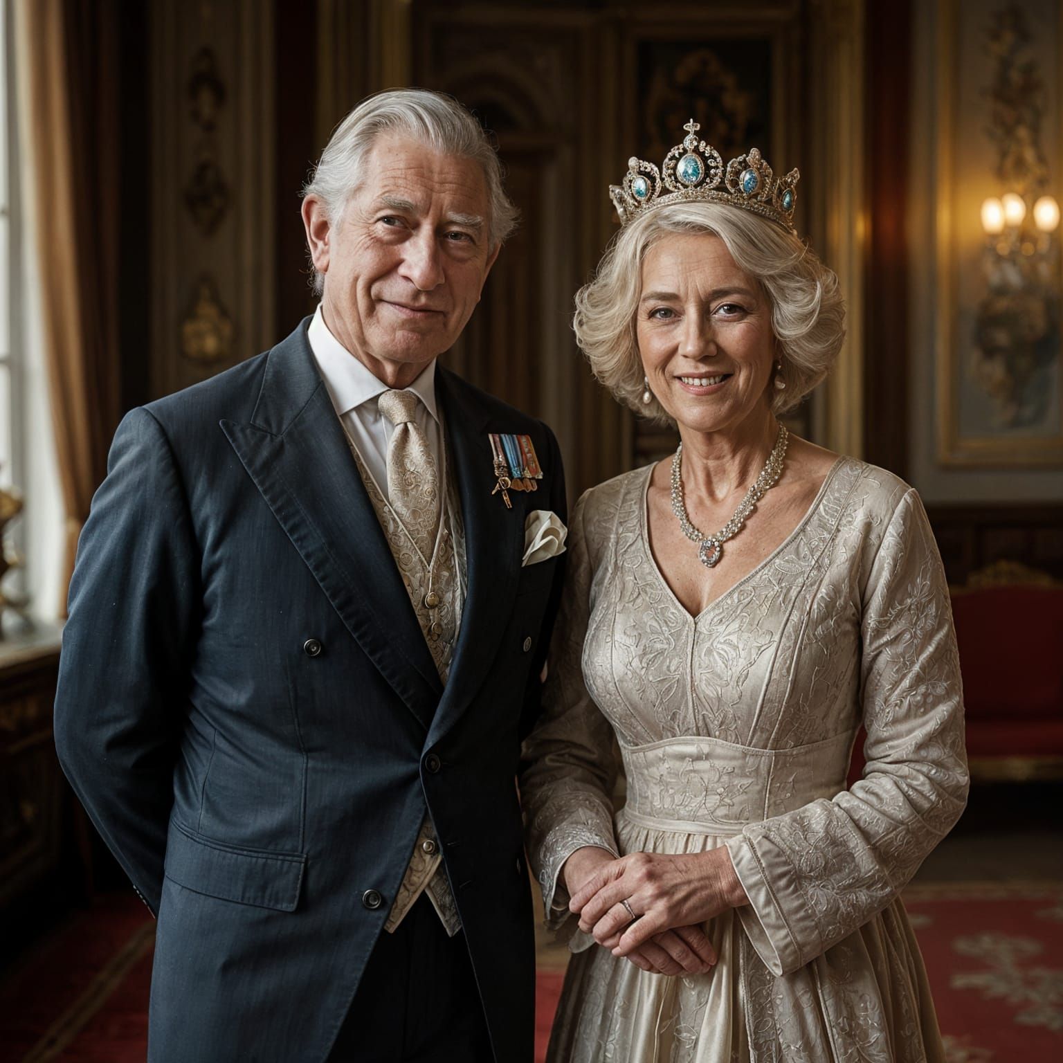 King Charles & Camilla full HD realistic double exposure HDR...