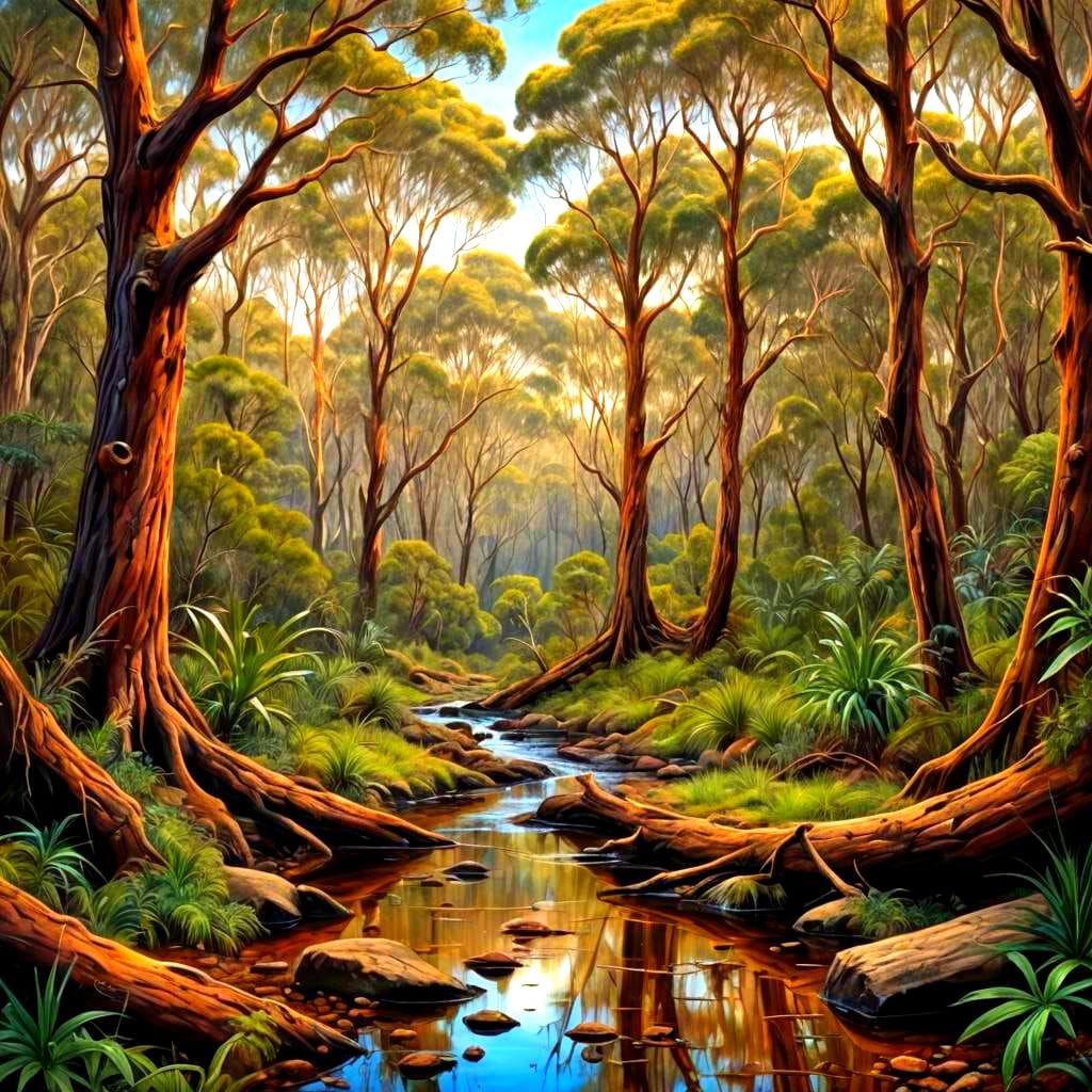 Bushland Creek Oil Painting in 19th Century Style