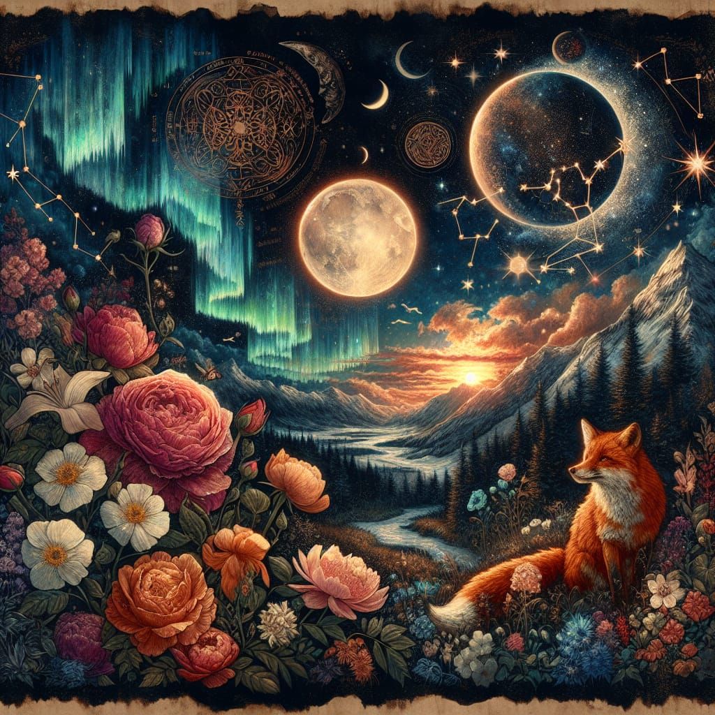 Aurora Borealis Fox: Romantic Oil Painting