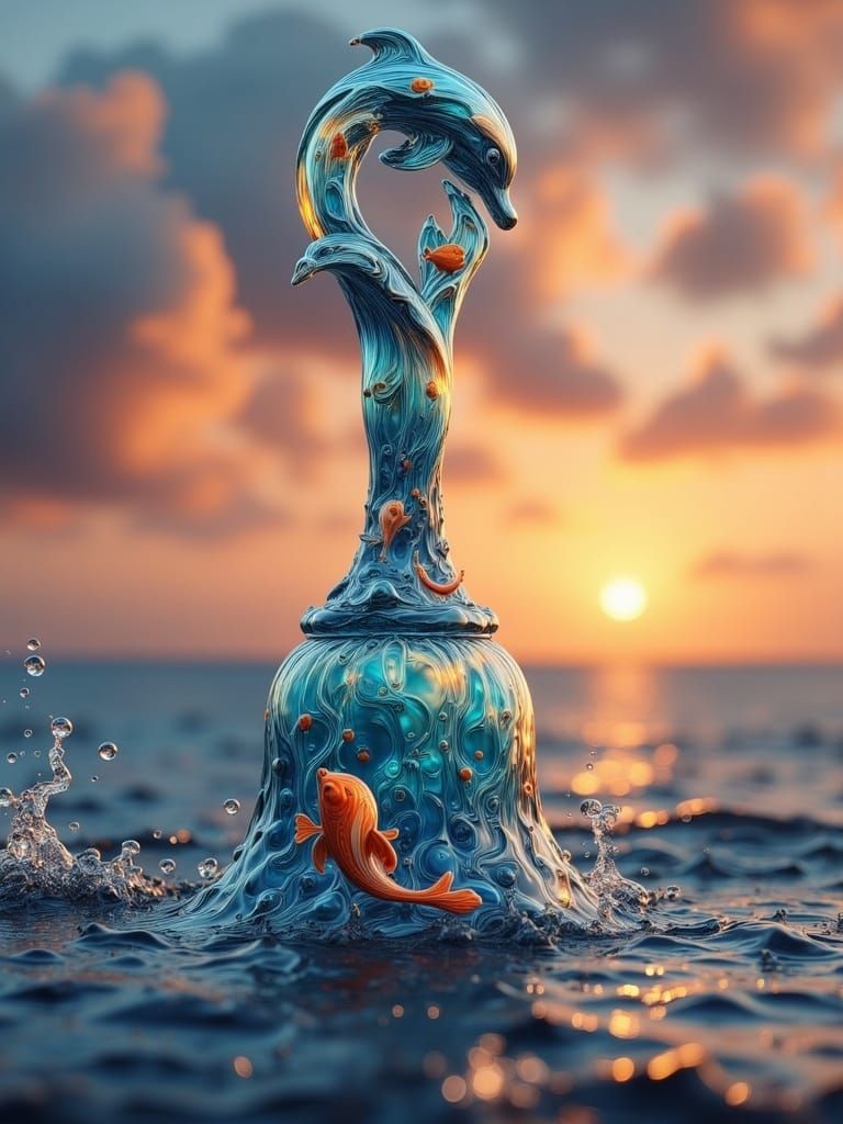 Handcrafted Dolphin Handbell with Tropical Ocean Scene