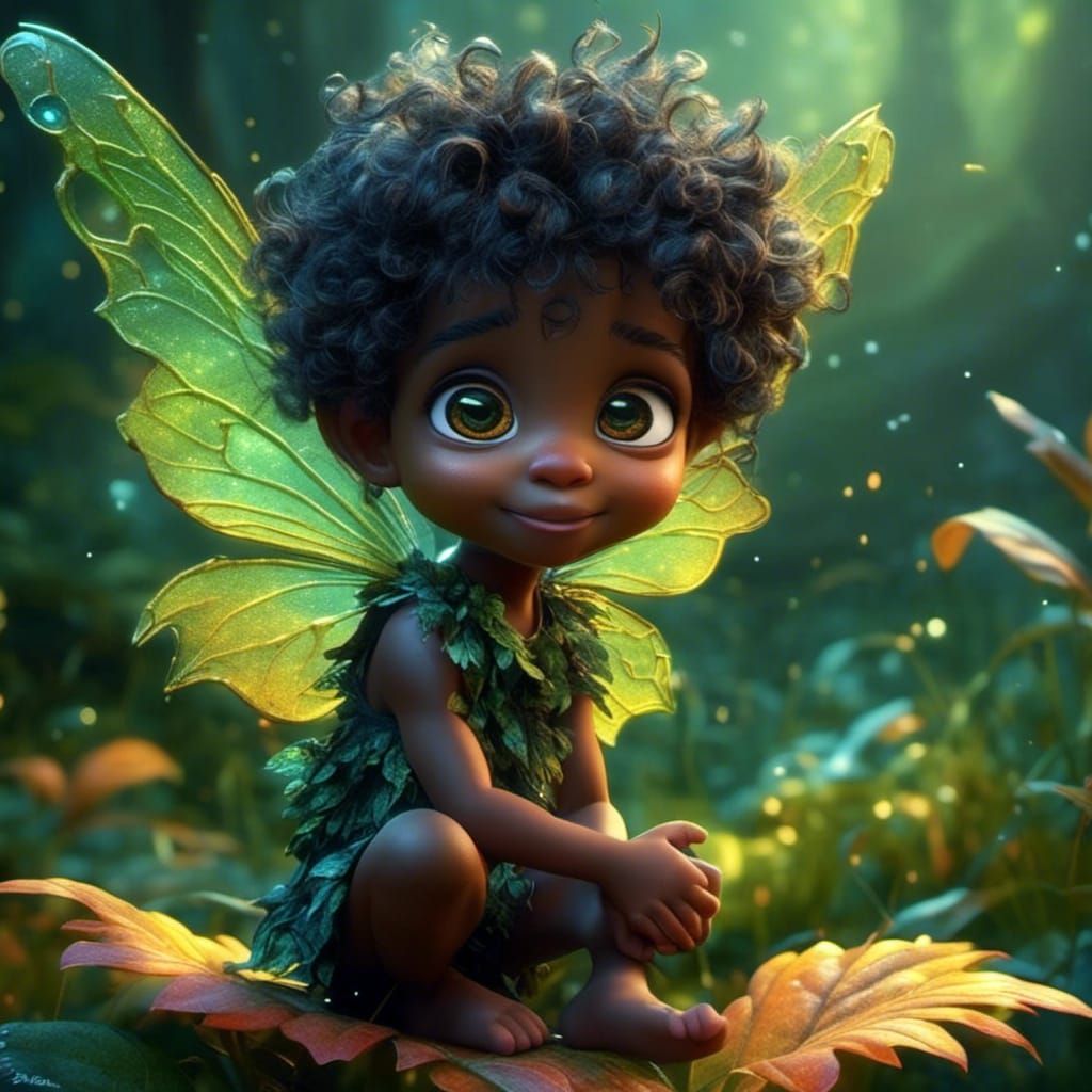 Adorable Black Fairy in Ethereal Fantasy World