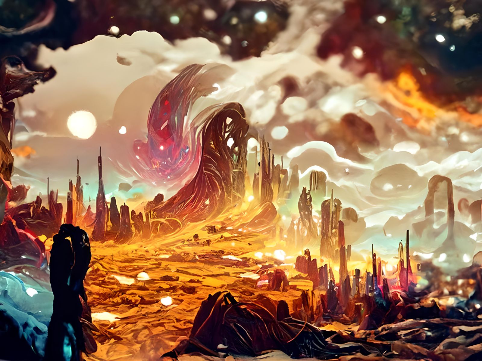 Colorful Cosmic Landscape Painting in Dreamlike Style