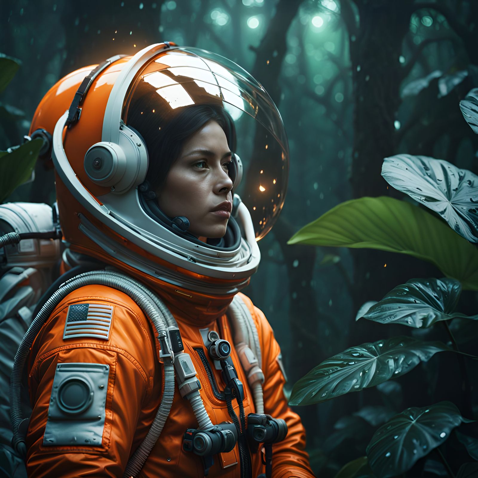 Astronaut in Jungle on Distant Planet