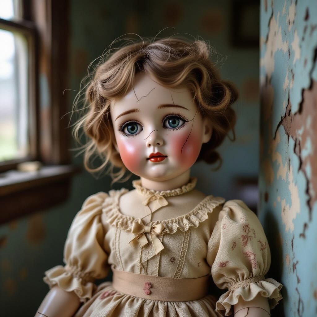 Sad Porcelain Doll in Abandoned House