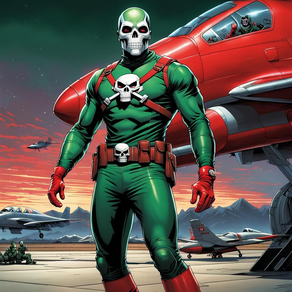 Superhero on Airfield in Comic Book Style