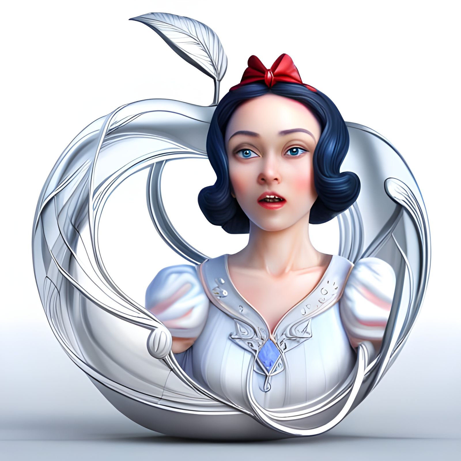 Snow White in Crystal Apple Figurine, Art Nouveau