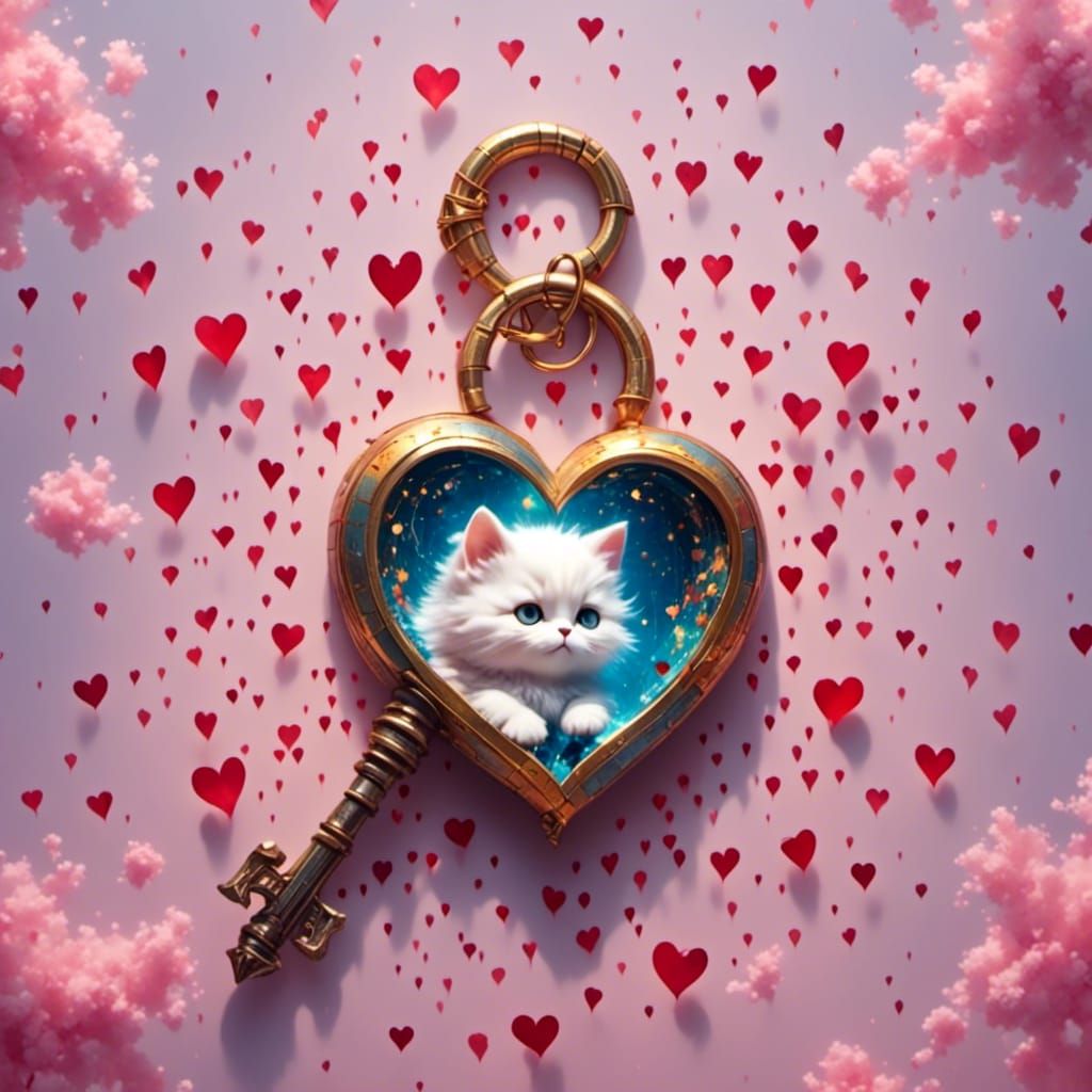a magical heart key that unlocks the heart of a baby cat tha...