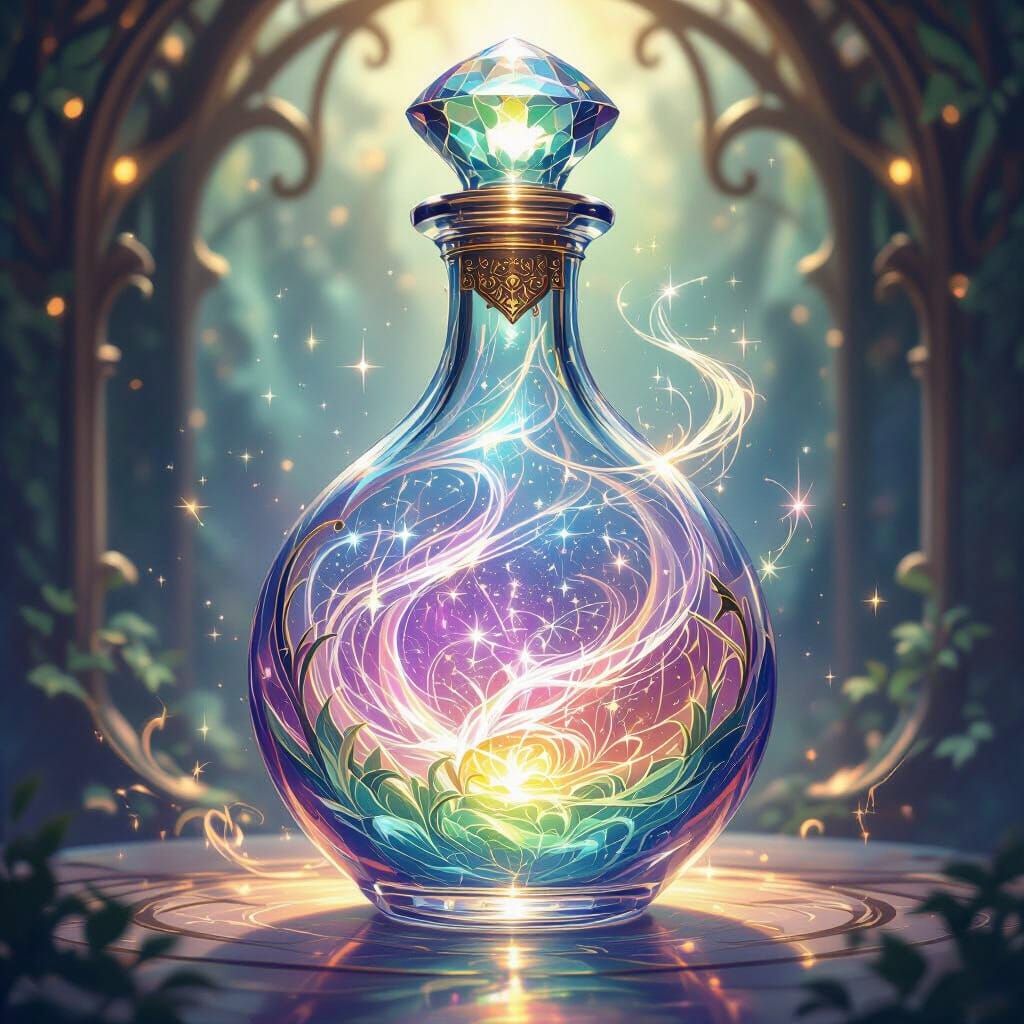 Magical Potion in Crystal Vial with Nebulae Colors