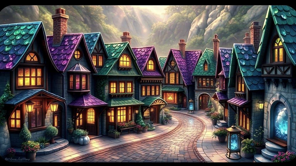 Gemstone Village Sparkling in Golden Hour Sun