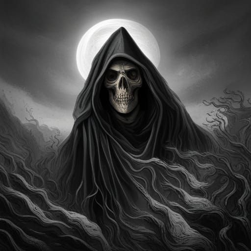 Grim Reaper Skull in Engraving Style