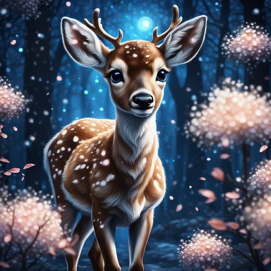 Adorable Deer in Magical Pink and Grey Night
