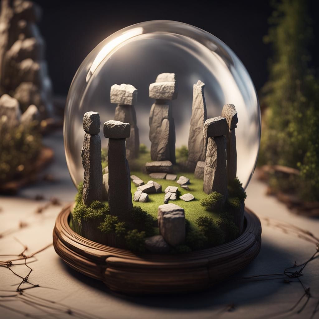 Miniature Stonehenge in Glass Orb: Hyperrealistic Concept Ar...