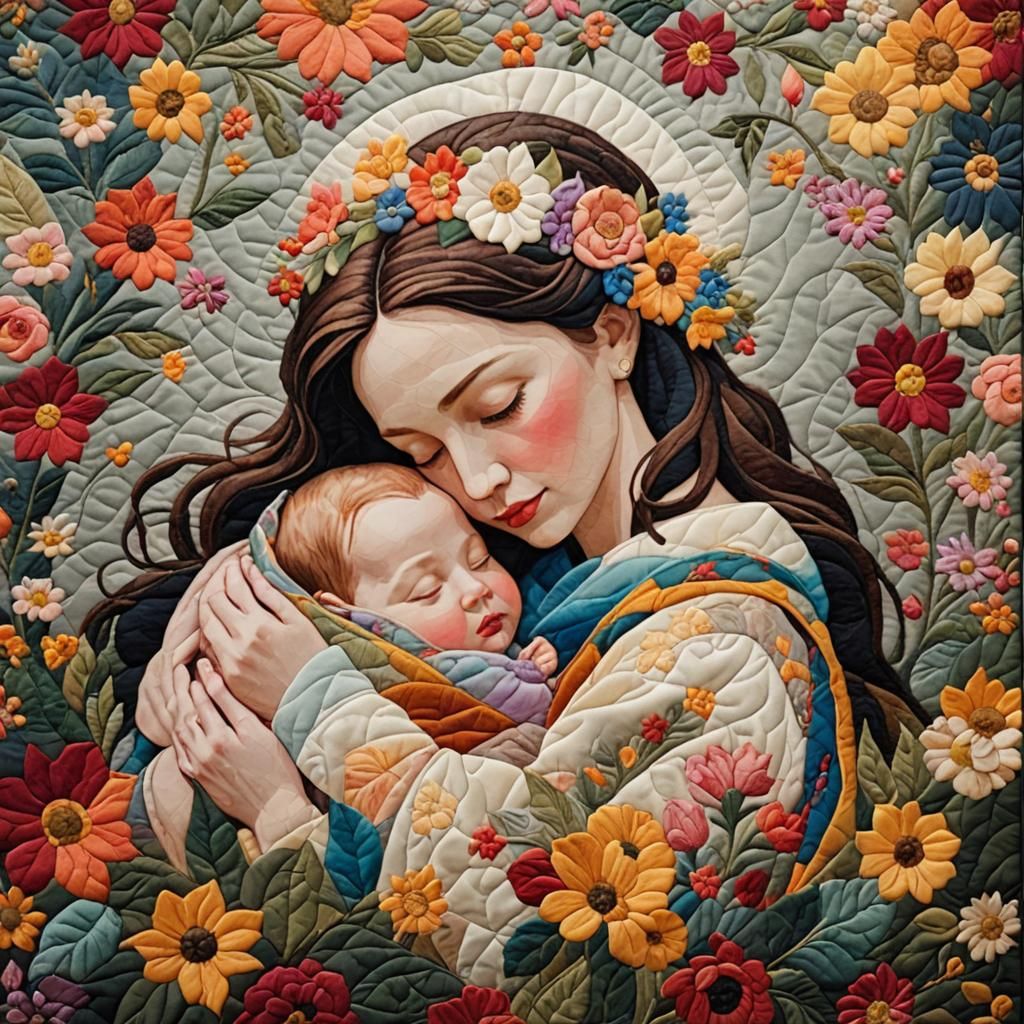 Quilted Tapestry of Mother and Child
