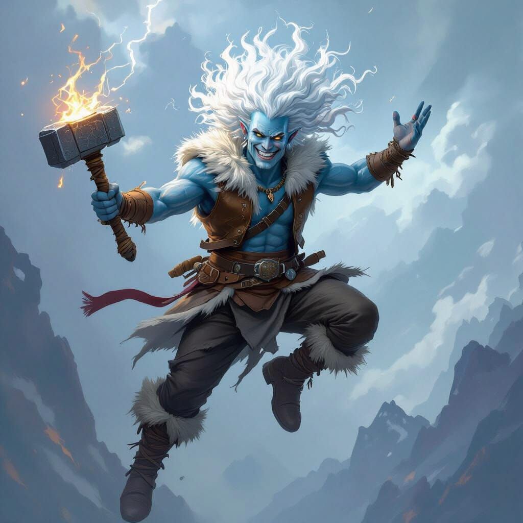 Air Genasi Warrior Flying Through Stormy Skies