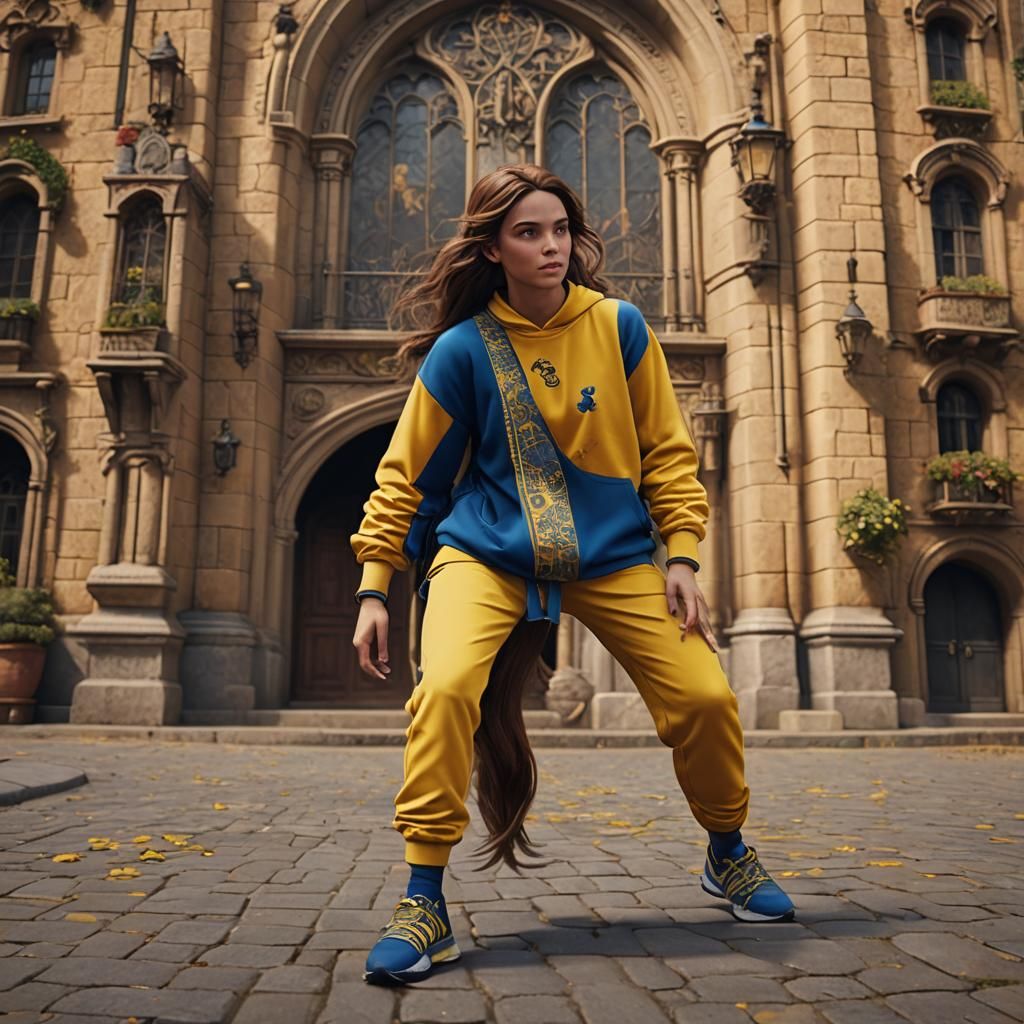 Beauty and the Beast in Yellow Adidas, 3D Render