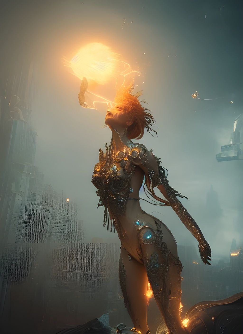 Underwater Goddess of Helium in Art Nouveau Style