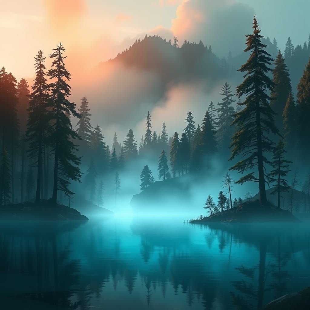 Ethereal Fantasy Realm in Deep Blues and Rich Hues