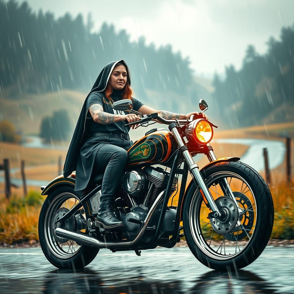 Nun on Chopper: Hyperdetailed Concept Art