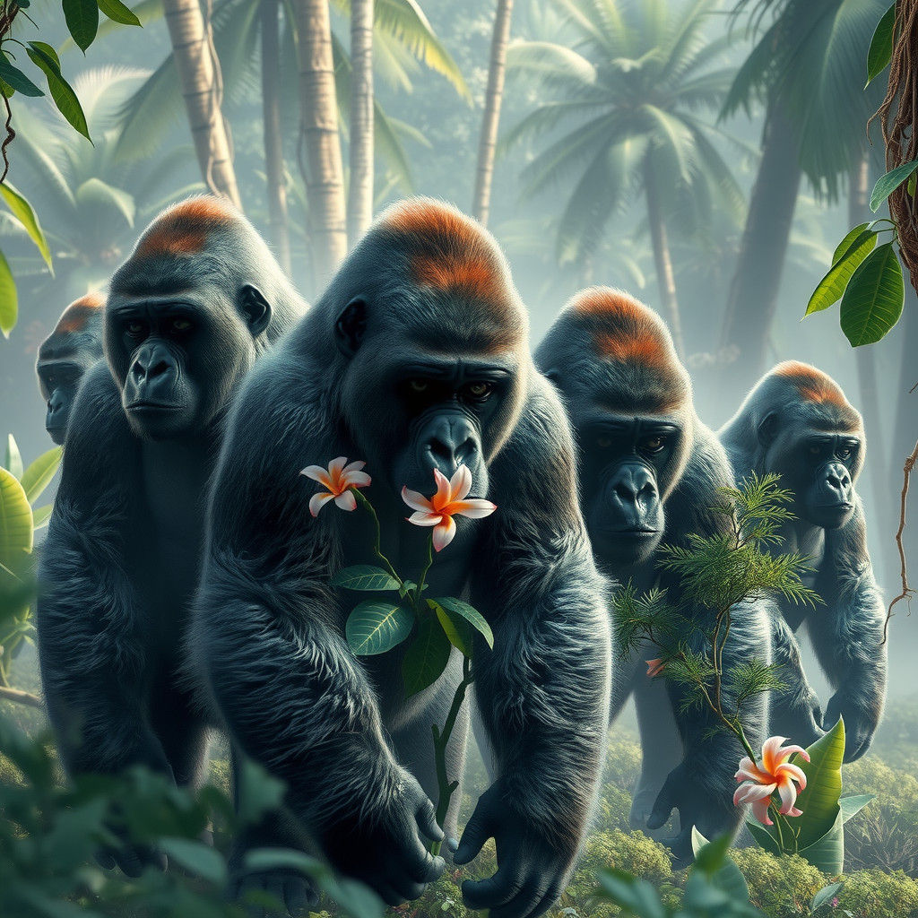 Transparent Gorillas in Jungle, Digital Art