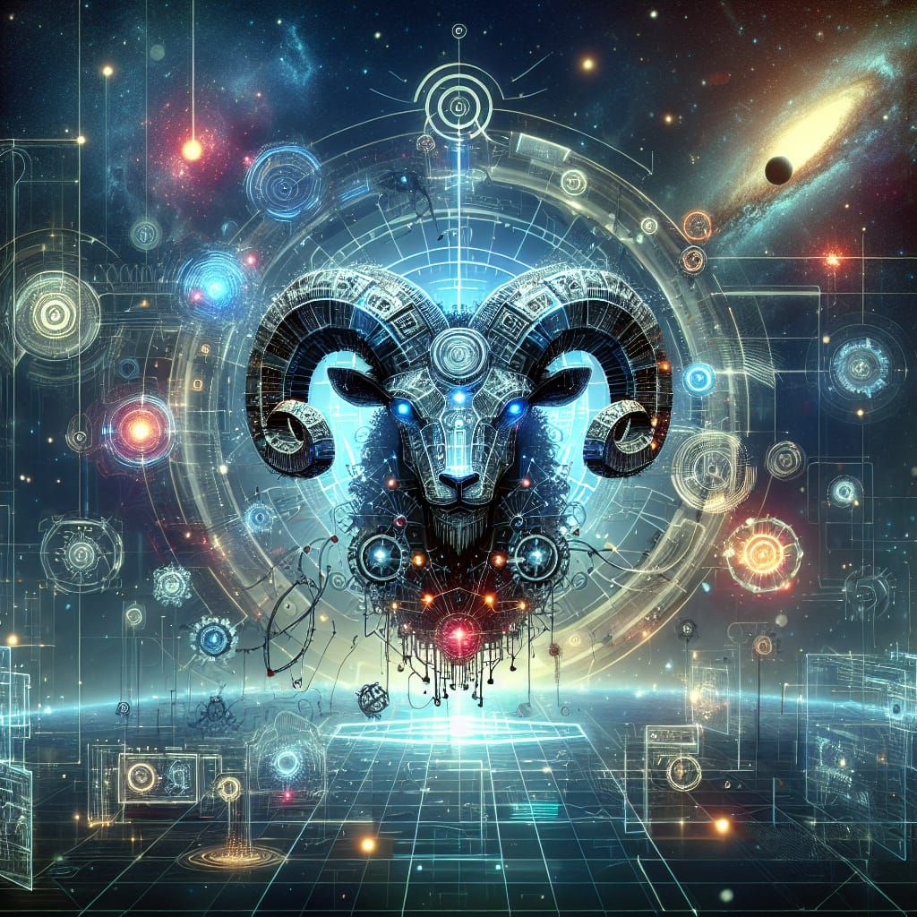Futuristic Aries: High-Tech Zodiac Ram