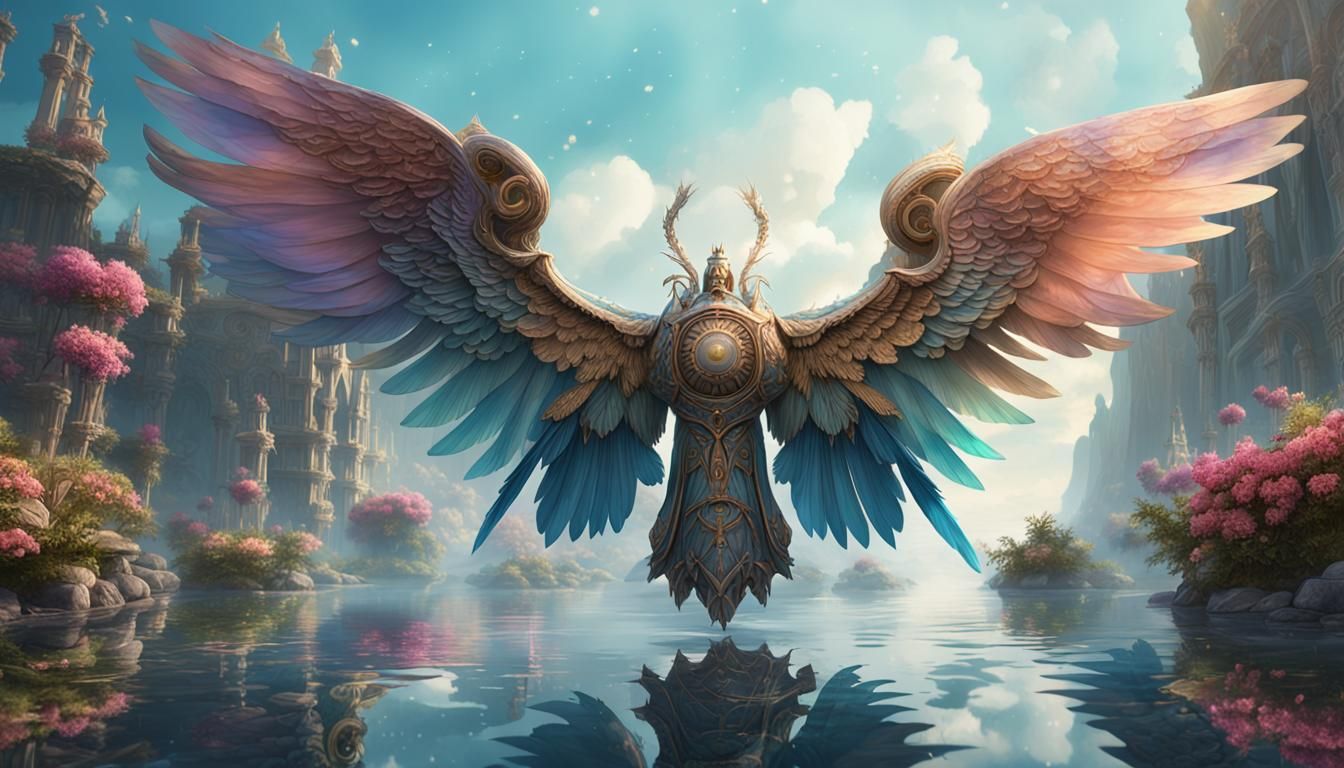 Ornamented Wings Reflected in Mystical Waters