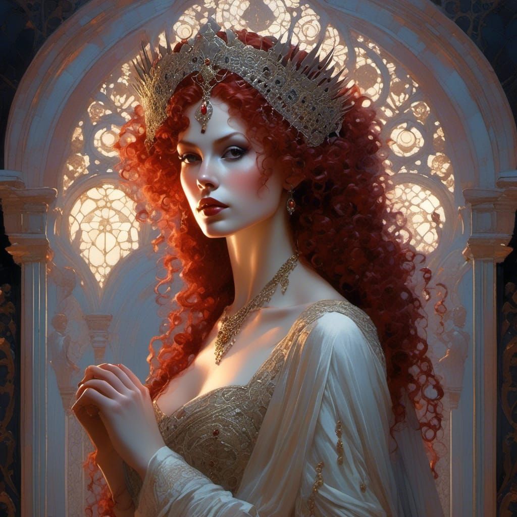 1500s Vampiress Portrait with Red Hair and Pale Skin