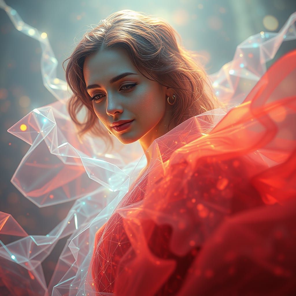 Holographic Figure Slipping Through Time in CGI Style