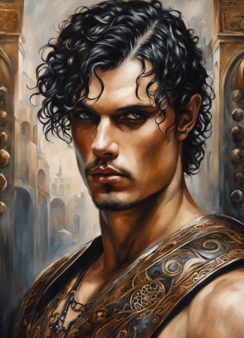 Roman Gladiator Portrait in Oil Painting Style