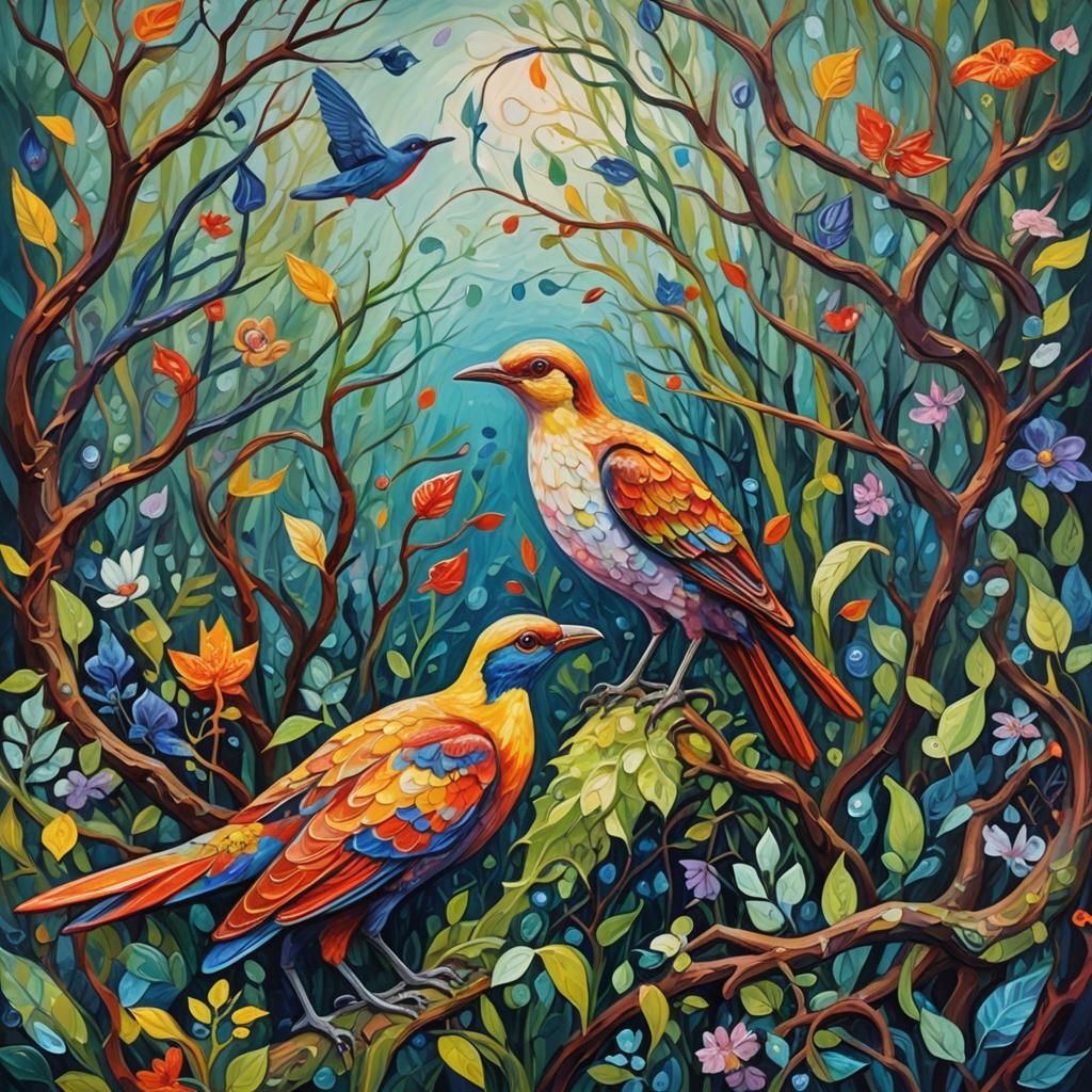 Fantastical Creatures in a Surreal Neo-Impressionist Landsca...