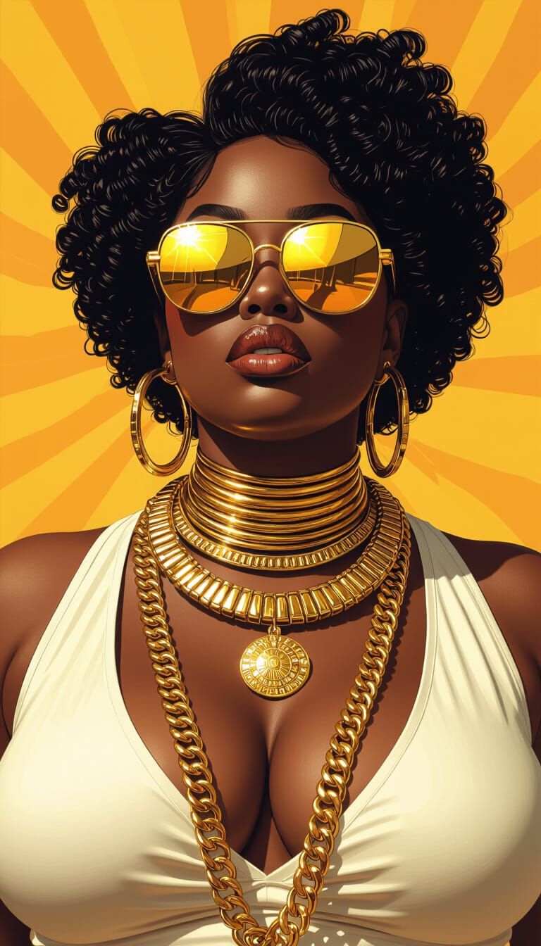 Afrofuturist Woman with Gold Jewelry in Chiaroscuro Lighting