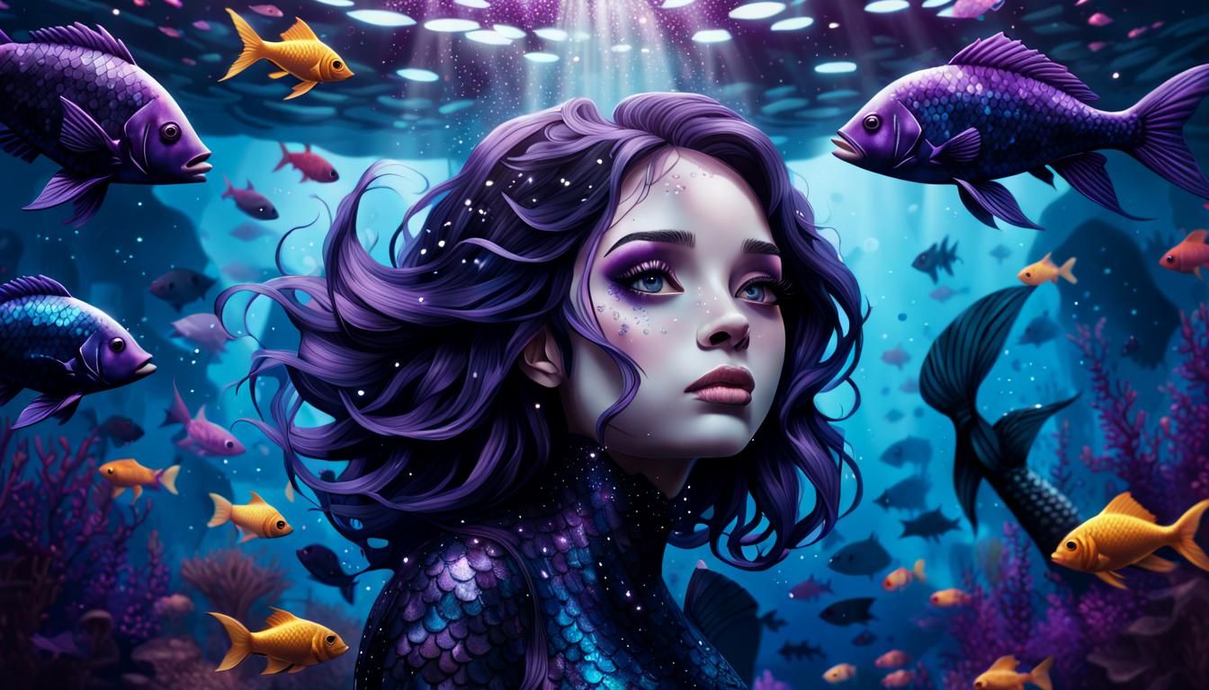 Underwater World Inside Fish Silhouette, Splash Art