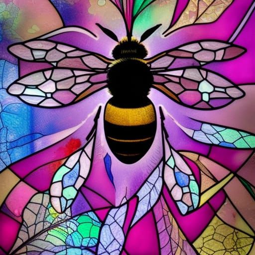 Stained Glass Bee Portrait in Hyperreal Detail