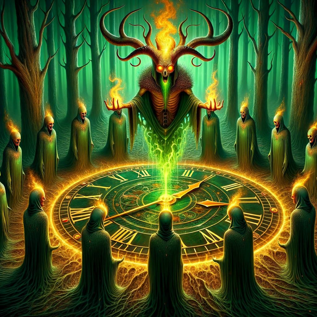 Eerie Antelope Sorcerer Above Ominous Clock