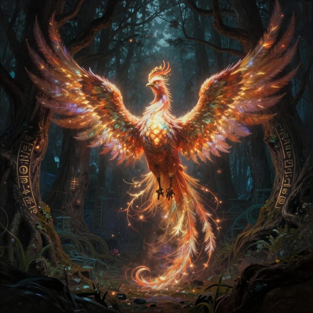 Majestic Phoenix Rises from Mystical Forest