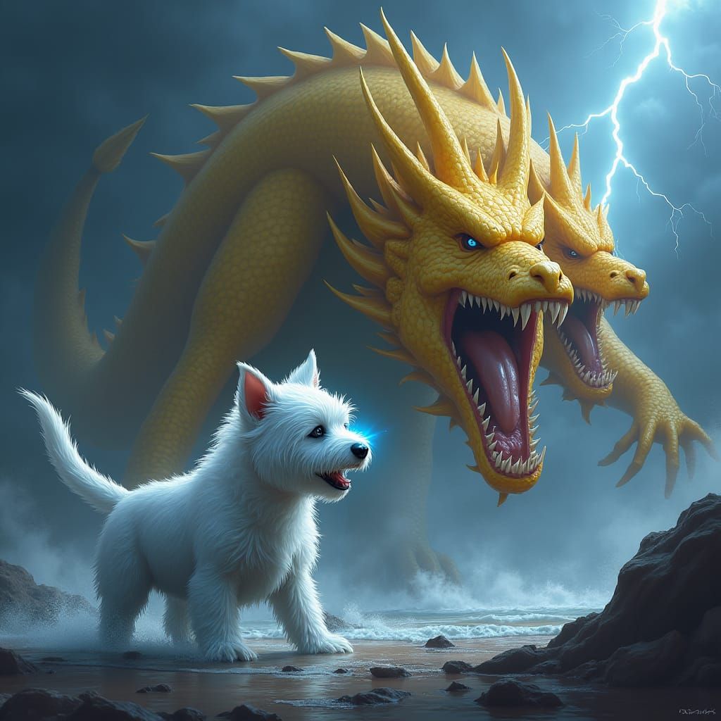 Westie Confronts Three-Headed Hydra in Epic Storm