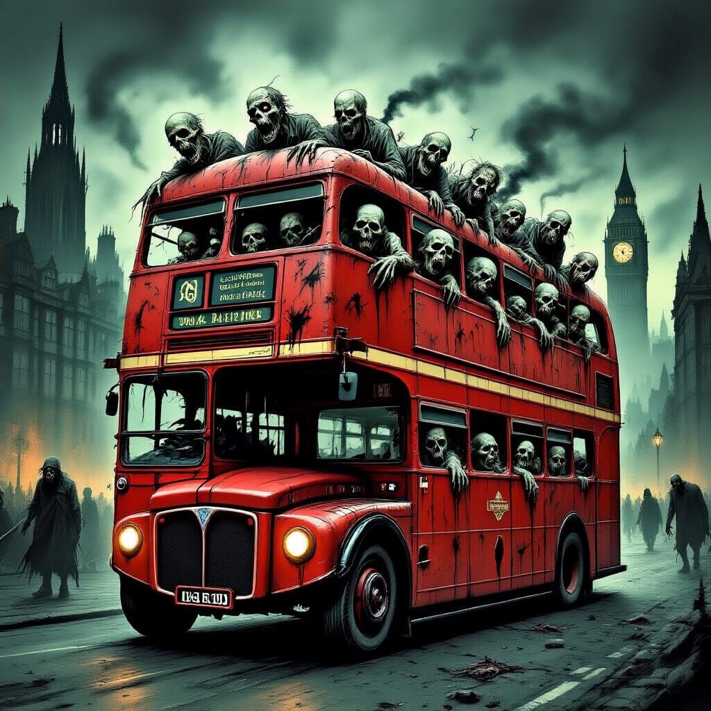 Undead Passengers on London Bus in Doré Style