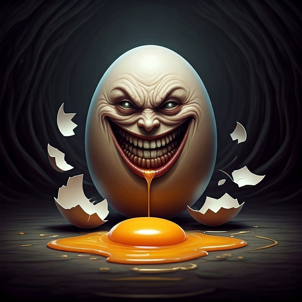 Nightmarish Egg Shattering in Gothic Horror Style