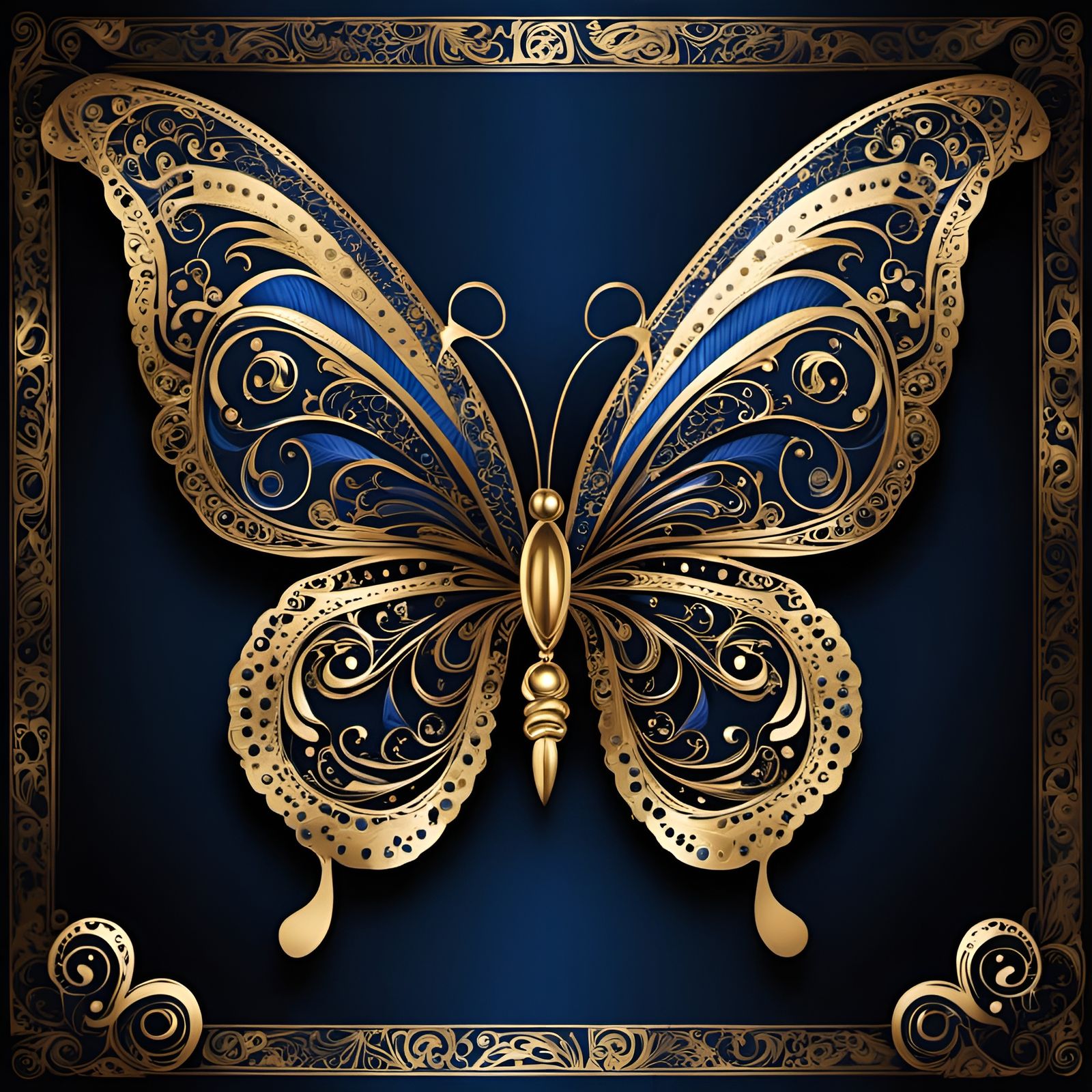 Ornate Midnight Blue Zentangle Butterfly