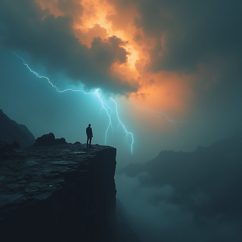 Apocalyptic Landscape in Burnt Orange and Dark Grey, with Tu...