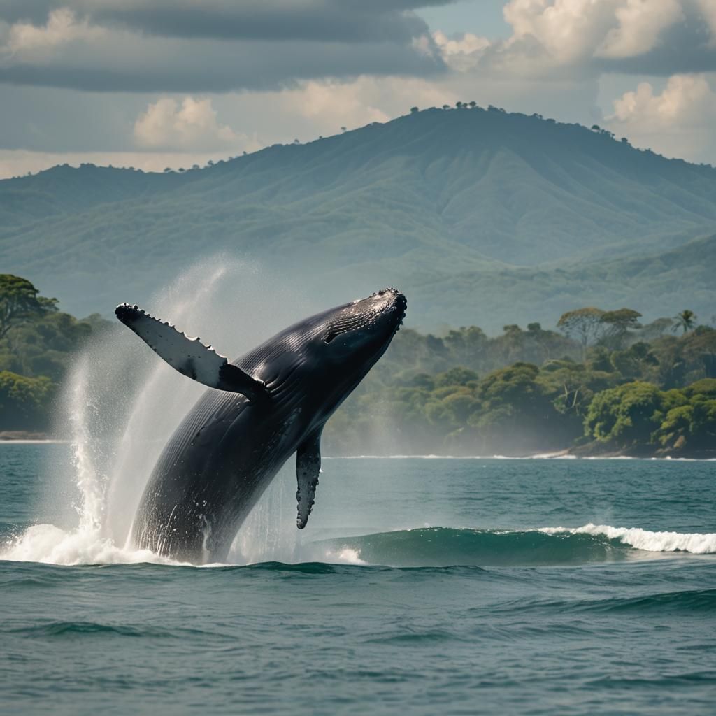 Whale Breaching in Costa Rica: Panoramic Beach View