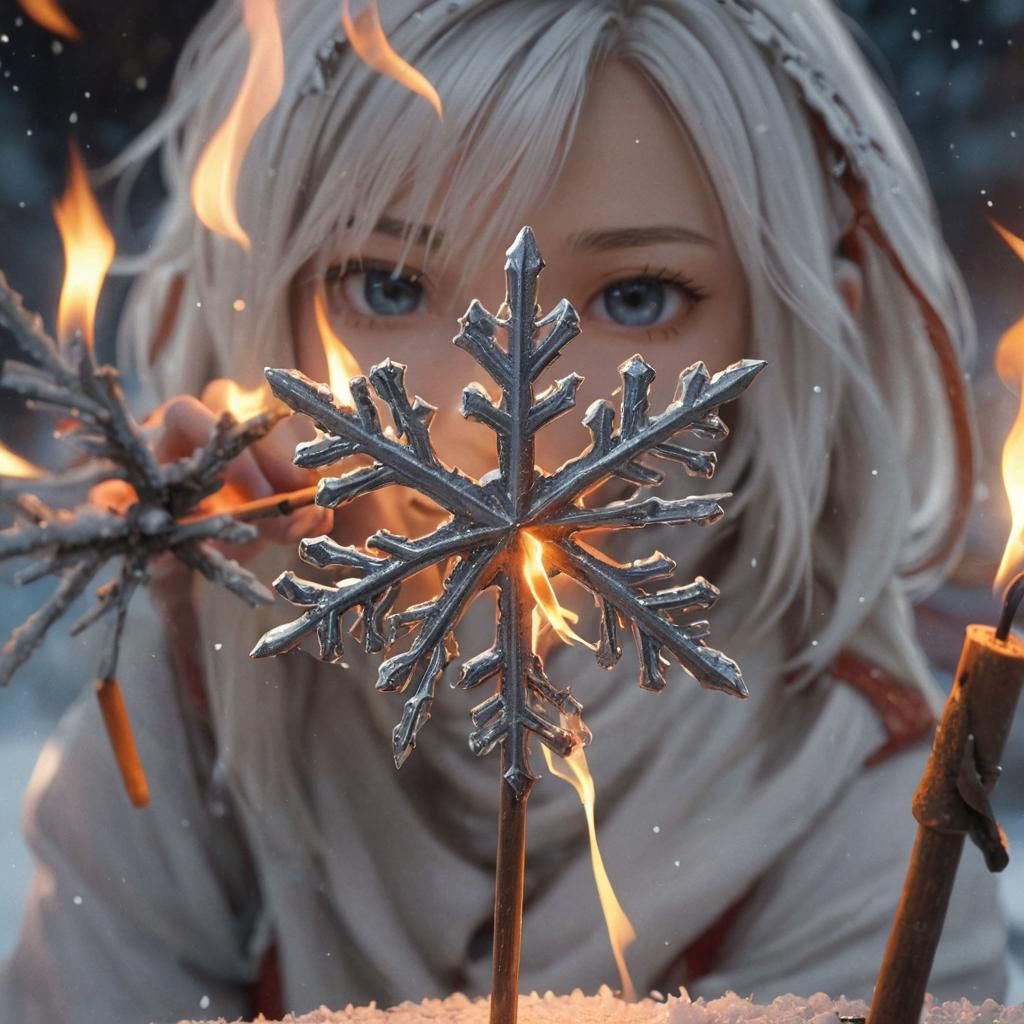 Fiery Snowflake: Anime-Inspired 3D Art