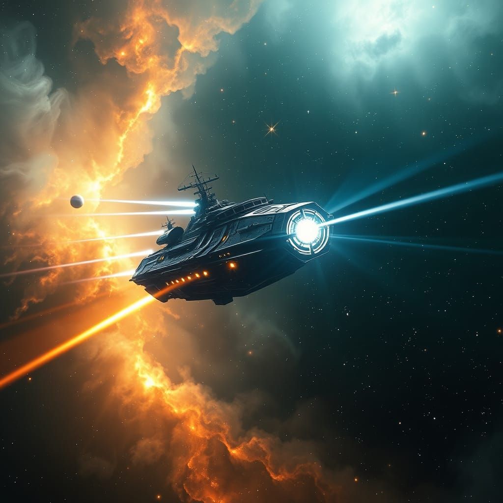 A starship checking her position by beacons