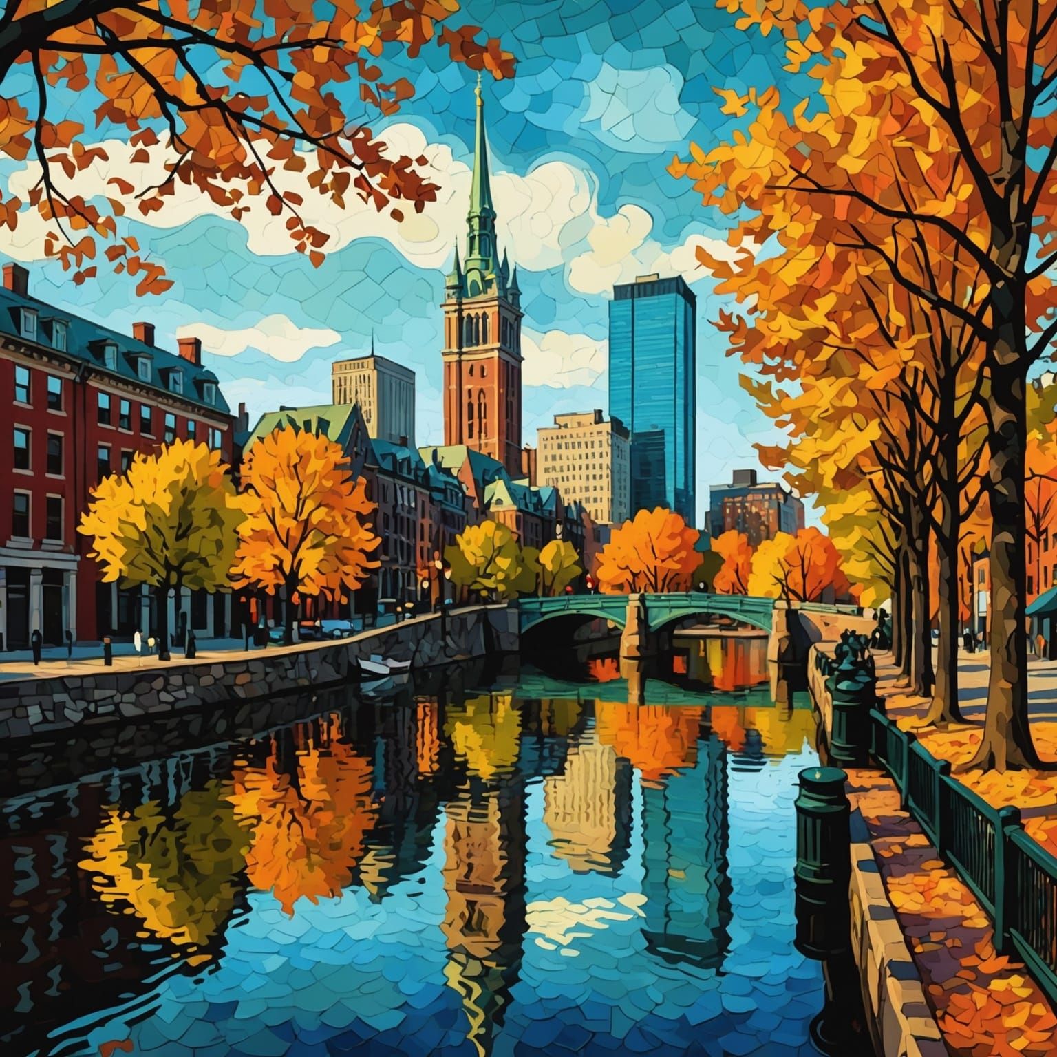 Boston in Autumn: A Post-Impressionist Painting